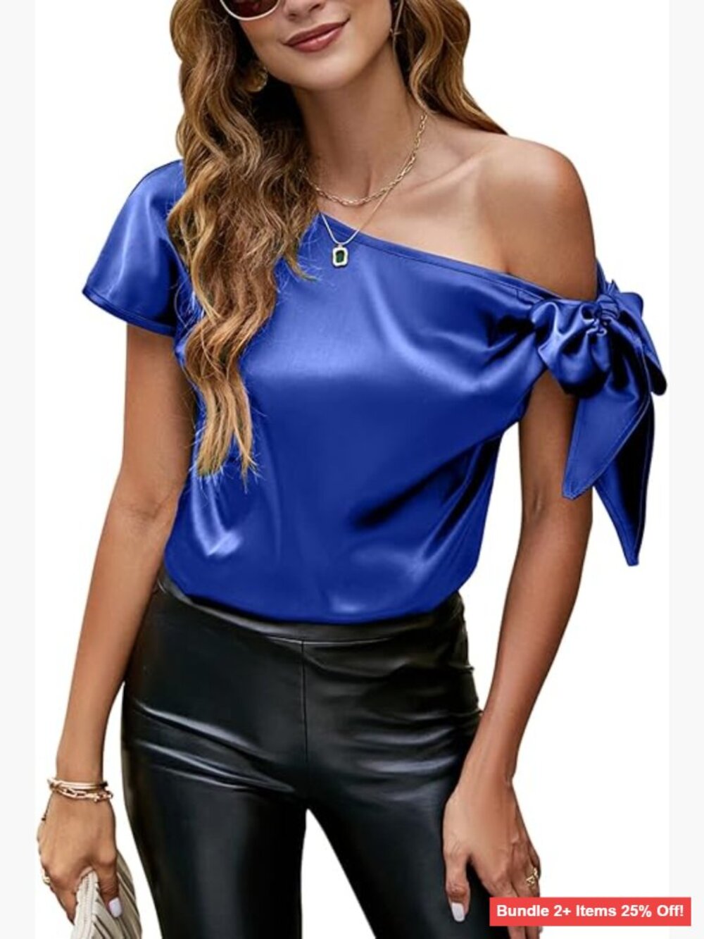 Off Shoulder Satin Blouse Short Sleeve Tunic Top Loose Fit XL